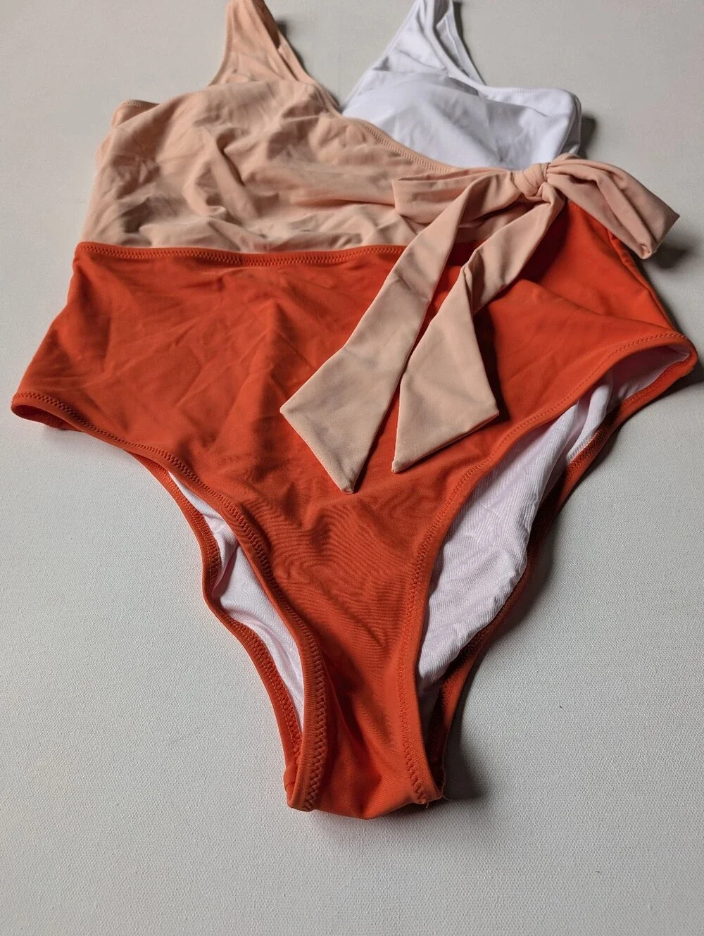 Cupsh Orange White Colorblock Belt Bow Wrap One-piece Swimsuit Sz XXL Beach New